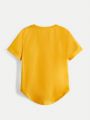 SHEIN Kids EVRYDAY Tween Boys' Fashionable Casual Short Sleeve T-Shirt With Curved Hemline