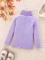 Little Girls' Solid Color High Neck Ribbed Knit Casual Sweater