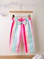 Infant Girls' Stripe Gradient Bowknot Decor Cute Sweet Pants For Spring And Autumn