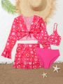 Teenage Girls' Heart Printed Bikini Set, Swimwear