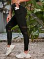 Yoga Basic Yoga Leggings Breathable Contrast Mesh Athletic Tights With Phone Pocket