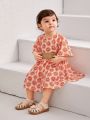 SHEIN Baby Girls' Short Sleeve Dress With All-Over Print And Cinching Waist