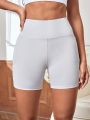 SHEIN Yoga Basic Solid Color High Waist Yoga Shorts With Peach Buttock Effect, Tight Elastic Fitness Workout Hot Pants For Women