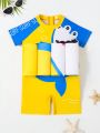 Baby Boys' Color Block Cartoon Printed Short Sleeve One Piece Swimsuit