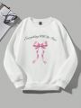 SHEIN Qutie Plus Bow & Slogan Graphic Thermal Sweatshirt