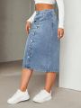 Women'S Solid Color Denim Skirt With Diagonal Pockets