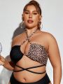 SHEIN Swim SXY Plus Size Women'S Leopard Print Halter Bikini Top