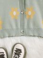 SHEIN Young Girl Floral Pattern Button Front Cardigan