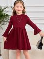 SHEIN Kids HYPEME Young Girl Flounce Sleeve Cable Knit Dress