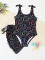 Little Girls' Butterfly Printed One-Piece Swimsuit