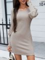 SHEIN Clasi Solid Bishop Sleeve Bodycon Dress