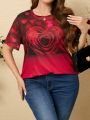 Plus Size Women'S Short Sleeve Rose T-Shirt