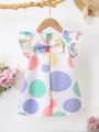 Baby Girl'S Geometric Print Dress With Bow Decoration