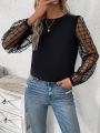 SHEIN Frenchy Mesh Splice Round Neck Shirt