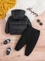 SHEIN Baby Boy Letter Graphic Zip Up Hooded Jacket & Sweatpants