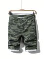 SHEIN Teen Boys' Camouflage Denim Shorts With Stretchy Fit, Fashionable