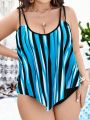 SHEIN Swim Classy Plus Size Women's Striped Swimsuit Set