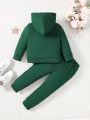 Toddler Girls' 2pcs/Set Casual Letter Print Hooded Sweatshirt And Sport Pants Outfit, Spring & Autumn