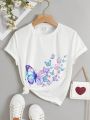 Tween Girls' Butterfly Printed Casual Simple Short Sleeve T-Shirt