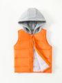 SHEIN Kids EVRYDAY Toddler Boys' Color Block Hooded Vest Padded Jacket