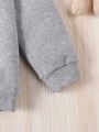 SHEIN Kids EVRYDAY Little Girls' Long Sleeve Grey Pullover With Girl Printed Wide Sleeves & Crew Neck For Spring & Autumn