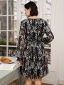 SHEIN Frenchy Ladies' Floral Printed Wrap Front Long Sleeve Dress