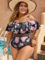 SHEIN Swim Classy Plus Size Off-shoulder Floral Printed One-piece Swimsuit