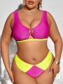SHEIN Swim SXY Plus Size Bikini Set With Colorblock Design And Circular Decorations