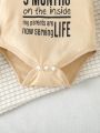 Infant Bodysuit With Slogan Print And Button Closure At Crotch