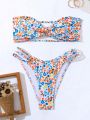 SHEIN Swim Mod Floral Print Bandeau Bikini Swimsuit