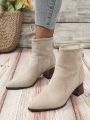 Women's European And American Retro Street Champagne Suede High Heel Short Boots