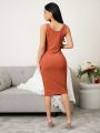 Button Front Ribbed Knit Lounge Dress