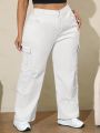 SHEIN CURVE+ Plus High Waist Flap Pocket Side Cargo Jeans