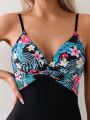 SHEIN Swim Classy Women'S One-Piece Swimsuit With Tropical Plant Print