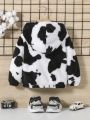 SHEIN Baby Boy Cow Pattern Hooded Teddy Jacket Without Sweater