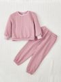 SHEIN Kids HYPEME Young Girl Bow Front Sweatshirt & Sweatpants