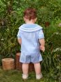 Baby Boy Striped Sailor Collar Bow Front Top & Shorts