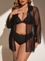 SHEIN Swim Basics Plus Size Sheer Mesh Kimono