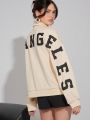 Luxe Womens Back Letter Sweat Parka