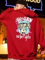 Men'S Cartoon Letter Print Drawstring Hooded Fleece Sweatshirt