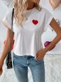 SHEIN LUNE Valentine'S Day Women'S Heart Printed T-Shirt