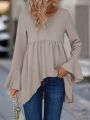 Flounce Sleeve Asymmetrical Hem Blouse