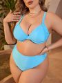 SHEIN Swim Mod Plus Size Solid Color Bikini Set With Steel Rim