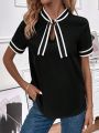 Women's Contrast Collar Tie Front Shirt