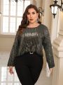 SHEIN LUNE Plus Size Long Sleeve Sequined Top