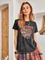 SHEIN BohoFeels Women's Boots Letter Print T-Shirt