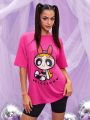 THE POWERPUFF GIRLS X SHEIN Cartoon Graphic Drop Shoulder Tee