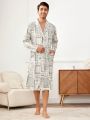 Men'S Cashew Print Robe With Two Pockets And Waist Belt