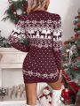 SHEIN Essnce Christmas Pattern Sweater Dress