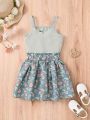 SHEIN Kids CHARMNG Little Girls' Solid Color Camisole Top With Flower Print Skirt Set